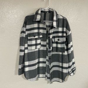 Gray and white plaid shacket